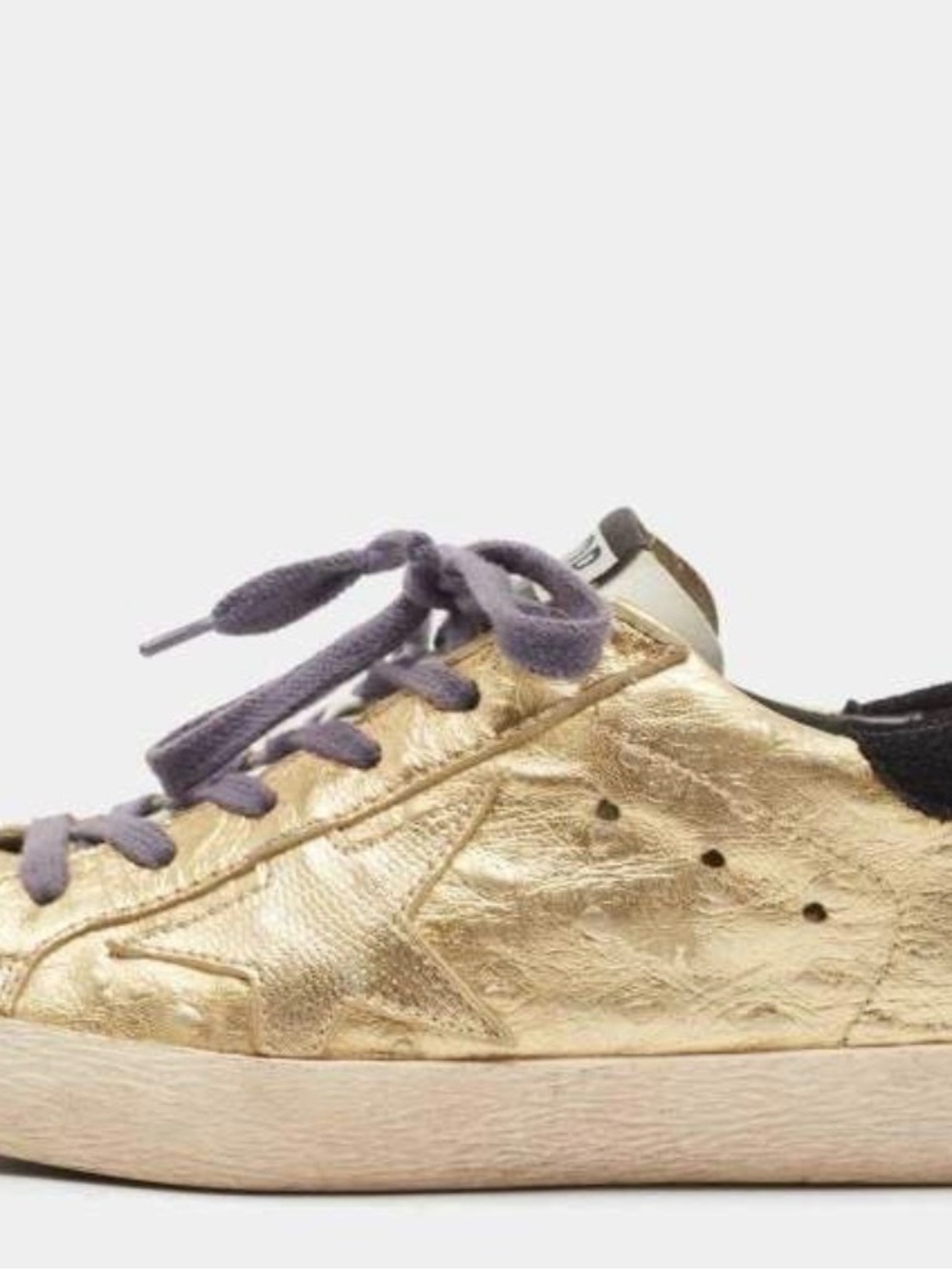 $698 Golden Goose Metallic Gold Low-Top Sneakers with Purple Laces - Picture 2 of 10
